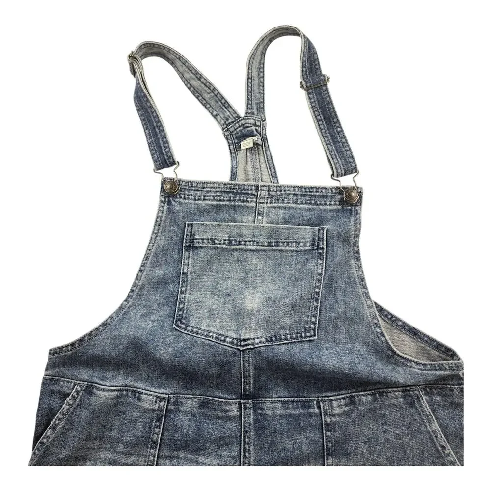 Aerie Werk & Play Denim Shortalls Large Blue Overall Shorts Adjustable Casual